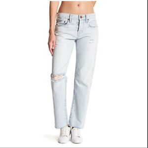 CURRENT Elliot-“The Crossover” Lightwash Straight Leg Distressed Raw Hem…